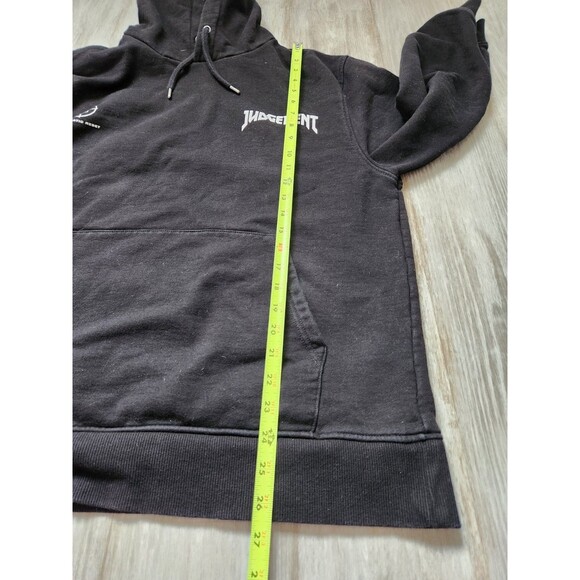 Topman Judgement Graphic Pullover Hoodie Black Fleece Lined Pocket Sz L EUC - Picture 9 of 9